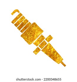 Hand drawn Spark plug icon in gold foil texture vector illustration
