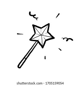hand drawn sparkle magic wand illustration with doodle style vector