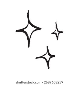 Ícones de brilho desenhado à mão e estrela brilhante - bonito Doodle Decoração cômico Vetor definido em preto