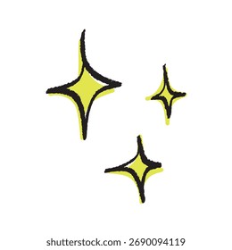 Hand Drawn Sparkle and Shining Star Icons – Cute Doodle Comic Decoration Vector Set in Black and yellow