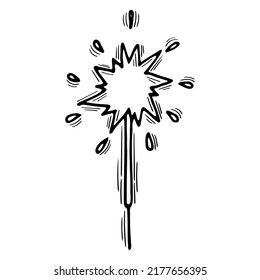 Hand drawn sparkler. Doodle firework, firecracker, petard. Celebration concept. Vector illustration