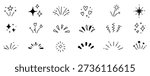 Hand drawn sparkles and stars explosion set isolated vector illustration flat design