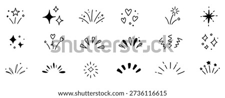 Hand drawn sparkles and stars explosion set isolated vector illustration flat design