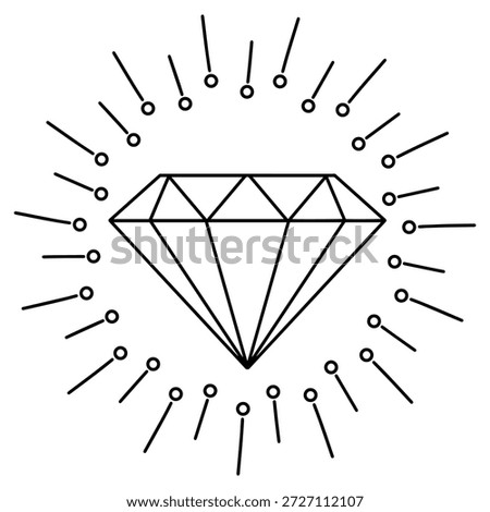 Hand drawn sparkling brilliant diamond with sunburst sketch line art style