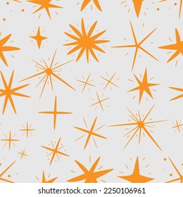 Hand drawn sparkling star. Retro abstract seamless pattern with hand drawn sparkle for celebration design. Geometric shape.