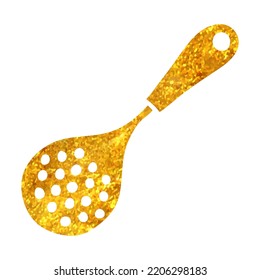 Hand Drawn Spatula Icon In Gold Foil Texture Vector Illustration