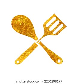 Hand Drawn Spatula Icon In Gold Foil Texture Vector Illustration