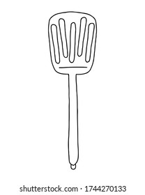 Hand drawn spatula, slotted turner . Kitchenware in doodle style. Vector isolated. Outline