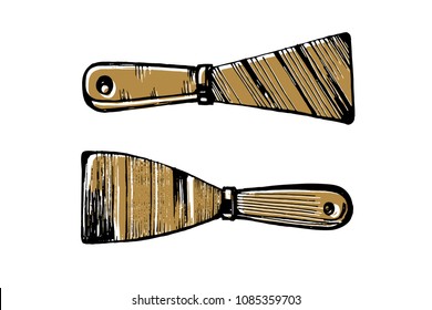 Hand drawn spatula vector sketch. Building tools for repair. Plaster and putty on various surfaces. 