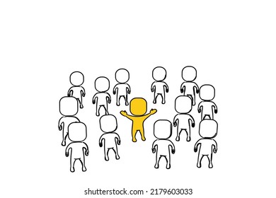 Hand Drawn Of Special Employee In The Crowd. Leader And Manger For The Team. Vector Illustration Design