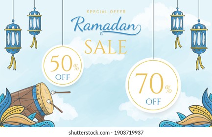 Hand drawn special offer ramadan sale banner with islamic ornament