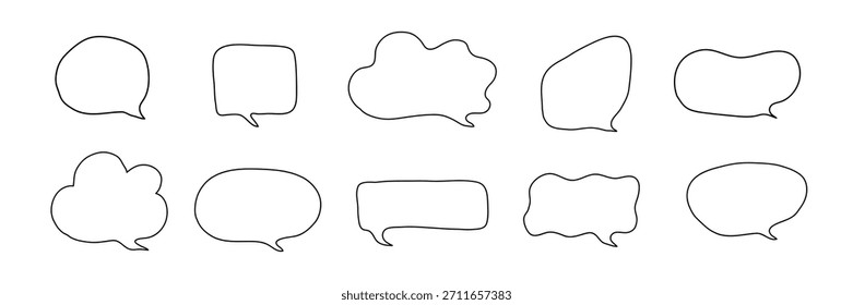 Hand drawn speech balloons. Vector doodle sketch style dialog frames.