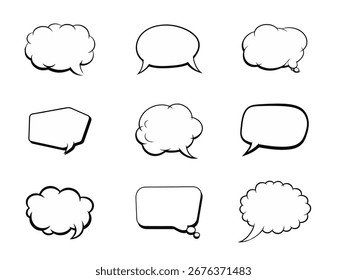 Handgezeichnete Sprechblasen-Kollektion Comic- und Dialog-Formen-Set, Sprechblasen-Symbol, leere Zeichen, isoliertes Symbol,
