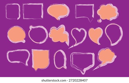 Hand Drawn Speech Bubble Collection Crayon Style Doodle Frames Colorful Chat Shapes Creative Comic Dialogue Elements Vector Illustration Set