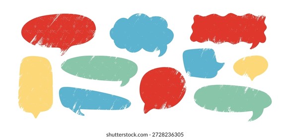 Hand drawn speech bubble with crayon texture and pastel colors. Comic chat frame perfect for dialogue, messages, and creative speech designs.