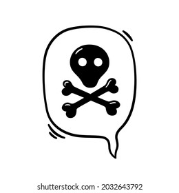 Hand drawn speech bubble with curse, skul and bones. Vector illustration isolated in doodle style on white background.