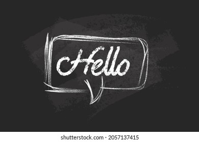 Hand drawn speech bubble doodle on chalkboard background.  Chalk Speech bubble. Hello