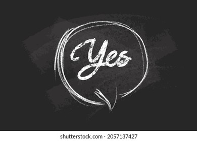 Hand drawn speech bubble doodle on chalkboard background.  Chalk Speech bubble. Yes