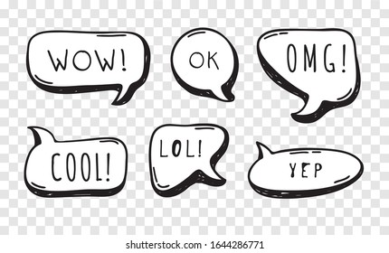 Hand drawn speech bubble explosion. Pop art design object. Comic book doodle element for dialog. Cartoon style vector collection