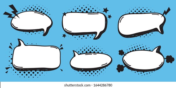 Hand Drawn Speech Bubble Explosion. Pop Art Design Object. Comic Book Doodle Element For Dialog. Cartoon Style Vector Collection