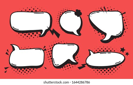 Hand drawn speech bubble explosion. Pop art design object. Comic book doodle element for dialog. Cartoon style vector collection