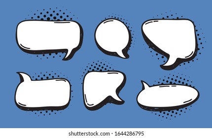 Hand drawn speech bubble explosion. Pop art design object. Comic book doodle element for dialog. Cartoon style vector collection