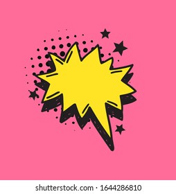 Explosión de burbuja de discursos provocada por la mano. Objeto de diseño de arte pop. Elemento de doodle de cómic para el diálogo. Colección vectorial de estilo de caricatura