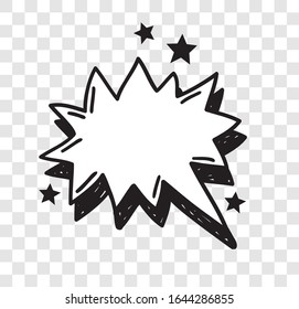Hand drawn speech bubble explosion. Pop art design object. Comic book doodle element for dialog. Cartoon style vector collection