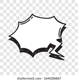 Hand drawn speech bubble explosion. Pop art design object. Comic book doodle element for dialog. Cartoon style vector collection