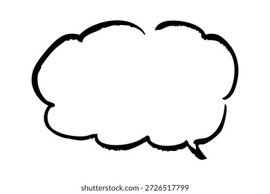 Quadro de balão de fala desenhado à mão, balão de diálogo preto e branco estilo cômico com espaço de texto