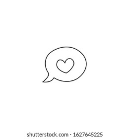 Hand drawn speech bubble with heart flat vector icon isolated on a white background.Dialogue bubble. Valentine's day concept icon,