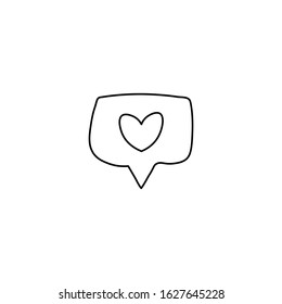 Hand drawn speech bubble with heart flat vector icon isolated on a white background.Dialogue bubble. Valentine's day concept icon,