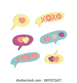 Hand drawn speech bubble heart xoxo for decoration design. Holiday vector illustration. Holiday background. Vector illustration hand drawn. Vector isolated illustration set. Holiday concept.
