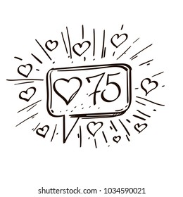 Hand drawn speech bubble with hearts like symbol. Vector illustration isolated on white background.