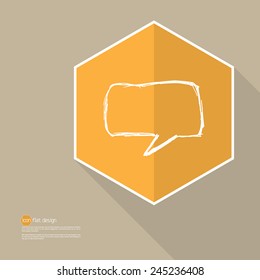 Hand drawn speech bubble hexagonal icon. Flat design, no transparency, no gradients.