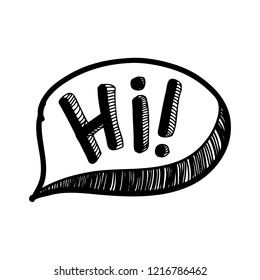 Hand drawn speech bubble with hi text. Vector illustration