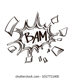 Hand drawn speech bubble with inscription BAM. Vector illustration isolated on white background.