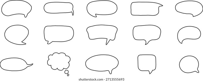Contornos de balão desenhados à mão para diálogo e mensagens. Balões de bate-papo estilo quadrinhos limpo perfeito para conversas, pensamentos e comentários. Elementos vetoriais ideais para design, UI, adesivos