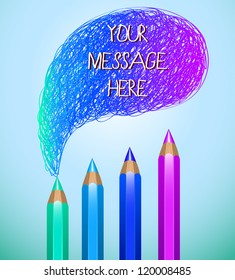 Hand drawn speech bubble with pencils (blue)- vector illustration for your business presentations.