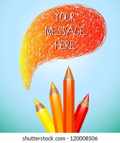 Hand drawn speech bubble with pencils (red)- vector illustration for your business presentations.