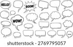 Hand Drawn Speech Bubble Set with Comic Style Dialogue Clouds and Text Balloons
