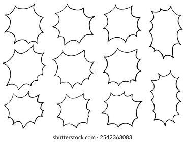 Conjunto de bolhas de fala desenhado à mão, conjunto de quadros