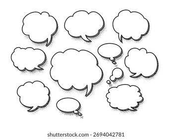 Hand drawn speech bubble set, doodle style for text and dialog highlights.