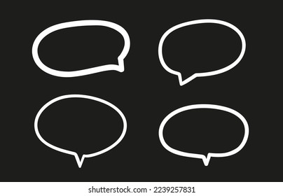 Hand drawn speech bubble. Simple business elements. Set of think and talk speech bubbles. Black and white illustration