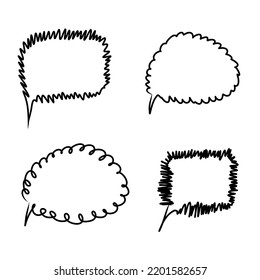 Burbuja del discurso dibujada a mano. Esbozar forma de nube cómica. Estilo de doodle dibujado a mano. Chat de burbuja de voz, elemento de mensaje, texto de cita. Ilustración vectorial aislada en fondo blanco.
