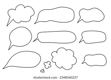 Hand drawn speech bubble. Sketch comic cloud shape. Hand drawn doodle style. Speech bubble chat, message element, quote text. Vector illustration on white background.