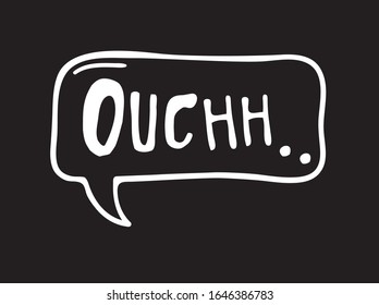 Hand drawn speech bubble with text on black chalk board  background. Vector pop art object and word OUCH. Doodle element for dialog or comic