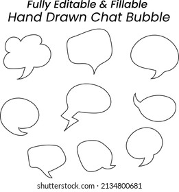 Hand Drawn Speech Bubble Vector Set, Best Design For Any Purposes. Sticker, Digital Panner Design. Vector Illustration On A White Background