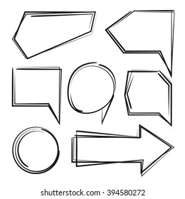 hand drawn speech bubbles, cartoon bubbles, arrow, marker