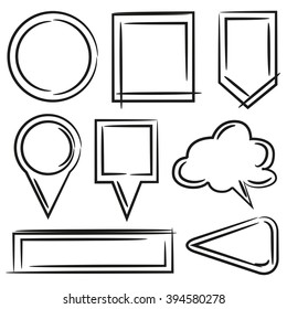 hand drawn speech bubbles, cartoon bubbles, cloud, rectangle frames